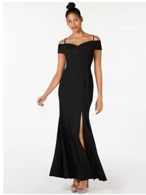 Nightway Elegant Black Off-Shoulder Evening Gown